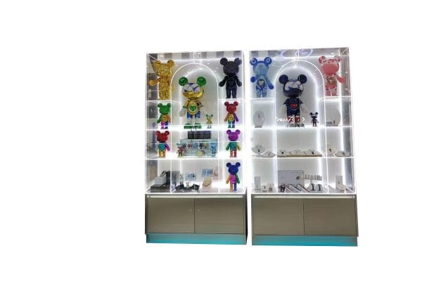 Twin-column transparent acrylic cabinet, LED backlit, Bearbrick/figure display, metal base cabinet Model A-02