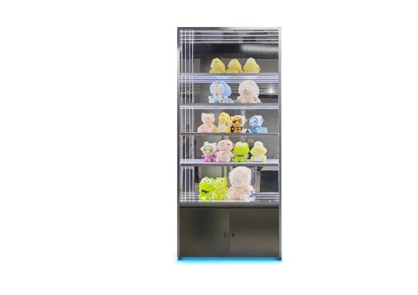 A-11款 5-tier tall cabinet, lower storage + blue LED base lighting, minimalist metal-gray frame Model A-11