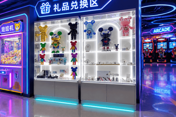 Twin-column transparent acrylic cabinet, LED backlit, Bearbrick/figure display, metal base cabinet Model A-02