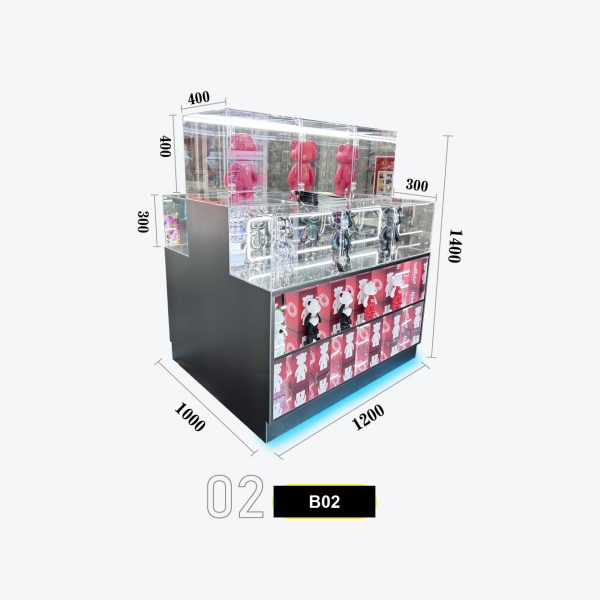 2-Tier Acrylic Display Showcase with LED-Lit Base & Pink Blind-Box Wall Model B-02
