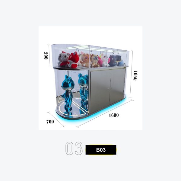 Curved Glass Island Showcase with Mirror Interior & LED Plinth Model B-03