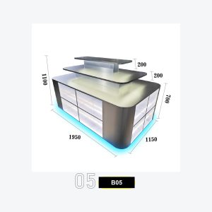 B05 Frosted-Glass 3-Tier Step Display Island with LED Shelf Lighting & Glass Cubby Storage Model B-05