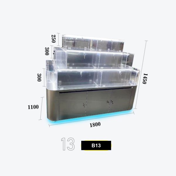 3-Tier Lockable Acrylic Display Cabinet with Hinged Doors & LED Plinth Model B-13