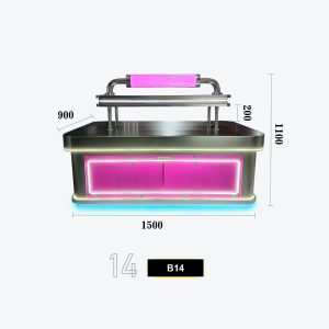 B14 LED-Lit Retail Counter with Overhead Pipe Frame & Illuminated Neon Signage Model B-14
