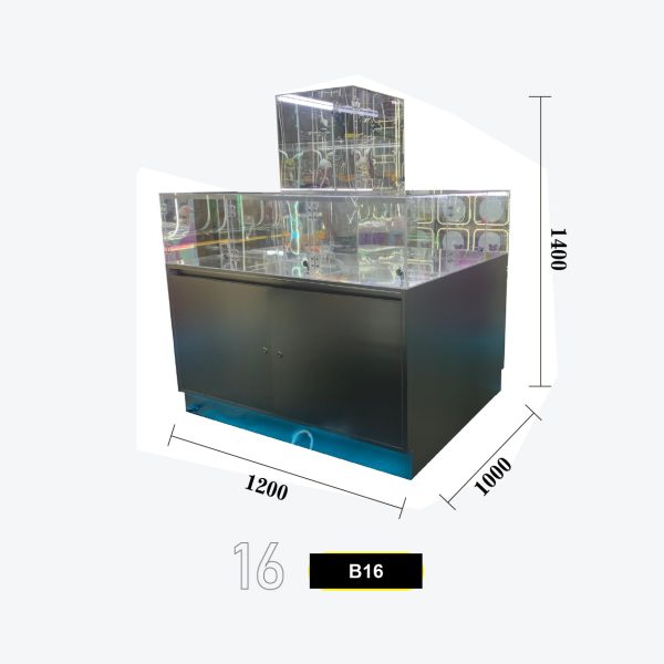 Counter-Top Square Glass Display Cabinet with Mirrored Showcase & Storage Base Model B-16