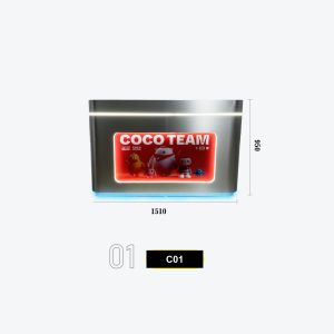 C01 Brushed Stainless Steel LED Reception Counter with Custom Character Logo Panel for Arcade Centers Model C-01