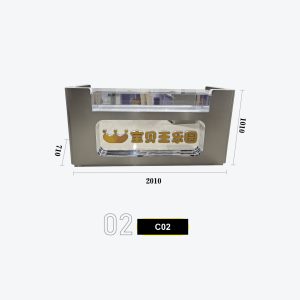 C02 L-Shaped Corner Reception Desk with Acrylic Logo Crown and Glass Display Top for Family Entertainment Centers Model C-02