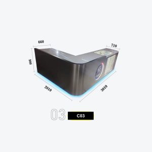 C03 Modern L-Shaped Game Center Counter with Illuminated Logo and Glass Prize Cabinet Model C-03