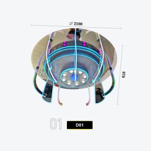D01 Multi-Ring Suspended-Arm LED Ceiling Centerpiece — Blue Neon Concentric Rings with Curved Luminous Arms for FEC & Esports Venues Model D-01