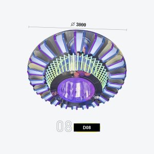 D08 Sci-Fi UFO Dome Ceiling Light — Multi-Tier Geometric Panels with Android Figure & Tri-Color Neon for VR Arcades & Esports Stages Model D-08