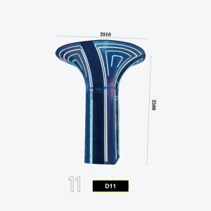 D11 Sci-Fi Pillar Column Ceiling Light — Dark Metallic Column with Flared Crown & Blue Neon Geometric Contours for Theme Arcades Model D-11