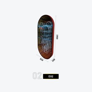 Oval Capsule Infinity Mirror LED Sign with 3D Wireframe Balloon Display - Modern Holographic Acrylic Wall Art for Arcade, Party Venue, Photo Booth Model E-02