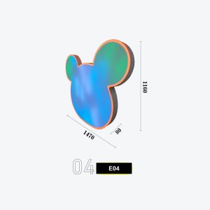 E04 Mickey Mouse Silhouette Iridescent LED Light Box with Holographic Panel and Orange Neon Edge - Cute Character Wall Sign for Kids Arcade, Toy Store, Nursery, Children's Bedroom Model E-04
