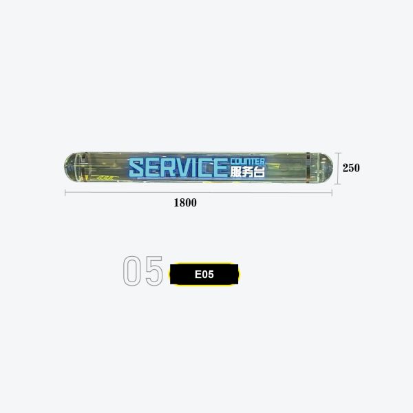 E05 Capsule LED 'Service Counter' Wayfinding Sign with Blue Illuminated Text - Clear Acrylic Tube Light, Commercial Directional Sign for Arcade, Reception, Retail Store, Hotel Lobby Model E-05