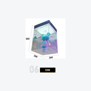 Holographic Bear Collectible Figure Display Case - Iridescent Acrylic Showcase Box with Infinite Reflection Effect for Bearbrick, Pop Mart, Limited Edition Designer Toys and Blind Box Collectibles Model E-06