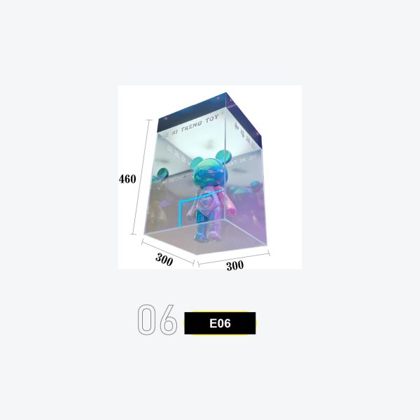Holographic Bear Collectible Figure Display Case - Iridescent Acrylic Showcase Box with Infinite Reflection Effect for Bearbrick, Pop Mart, Limited Edition Designer Toys and Blind Box Collectibles Model E-06