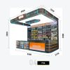 F04 Industrial Orange-Black Cargo Style Arcade Service Counter Combo with Overhead Directional Arch - 'SERVICE' LED Sign and Rounded Square Display Cabinets Model F-04