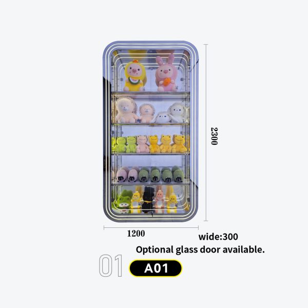 和禧潮尺寸图A系列-01 5-tier curved corner cabinet, RGB LED strips, plush toys/blind box display Model A-01