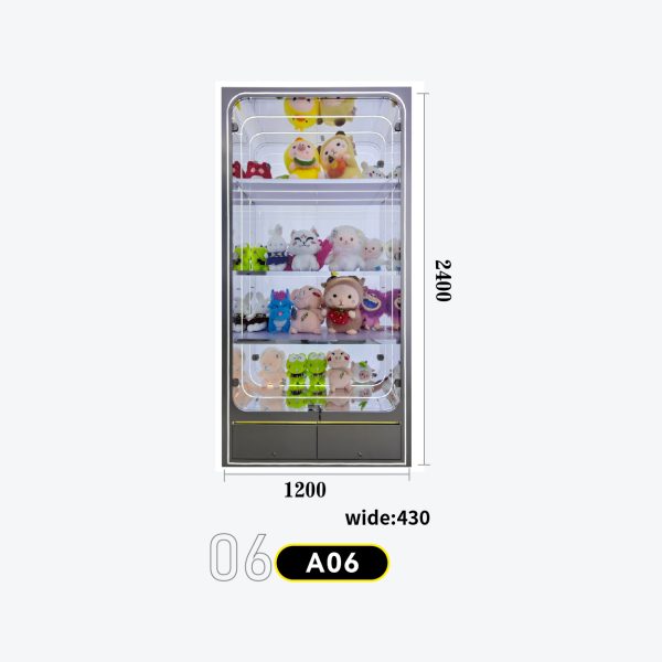 4-tier square LED cabinet, lower storage, rounded corners, plush toy/blind box display Model A-06