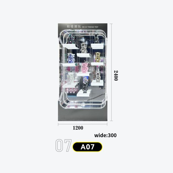 和禧潮尺寸图A系列-07 Large rounded cabinet with multiple shelves, floating-style display, Bearbrick/limited collectibles Model A-07