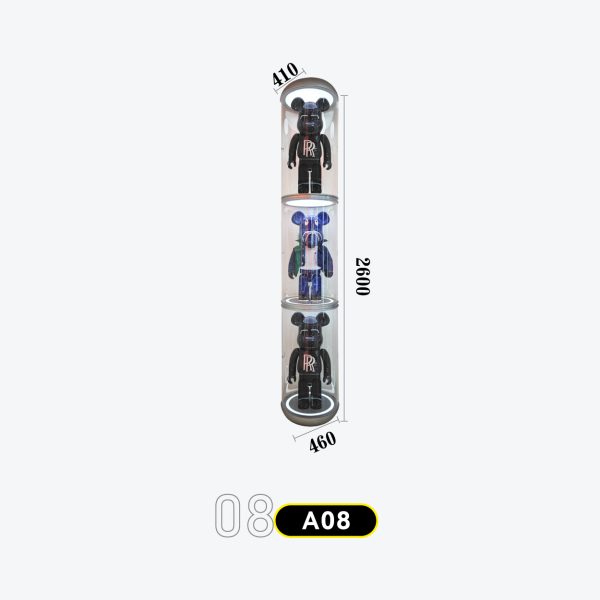 和禧潮尺寸图A系列-08 Cylindrical 3-section stacked space capsule tube, single-piece figure display, individual transparent chambers Model A-08