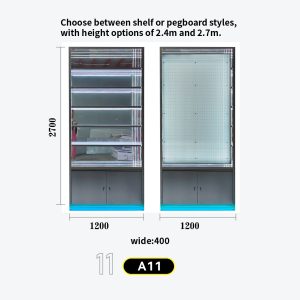 5-tier tall cabinet, lower storage + blue LED base lighting, minimalist metal-gray frame Model A-11