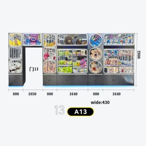 和禧潮尺寸图A系列-13 Mega modular display wall system, multi-unit combination (doors + round + square), for arcade/mall Model A-13